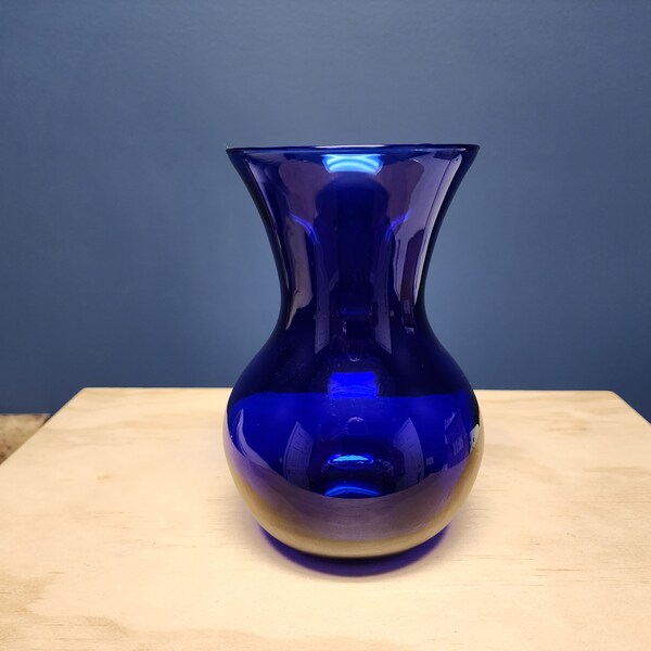 Vintage Blue Glass Vase, Cobalt Blue Glass Flower Vase