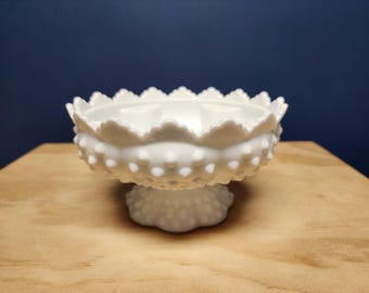 Vintage Fenton Hobnail Milk Glass Bowl: Pedestal Candle Holder