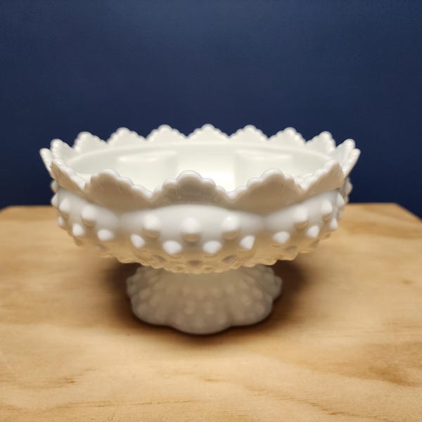 Vintage Fenton Hobnail Milk Glass Bowl: Pedestal Candle Holder