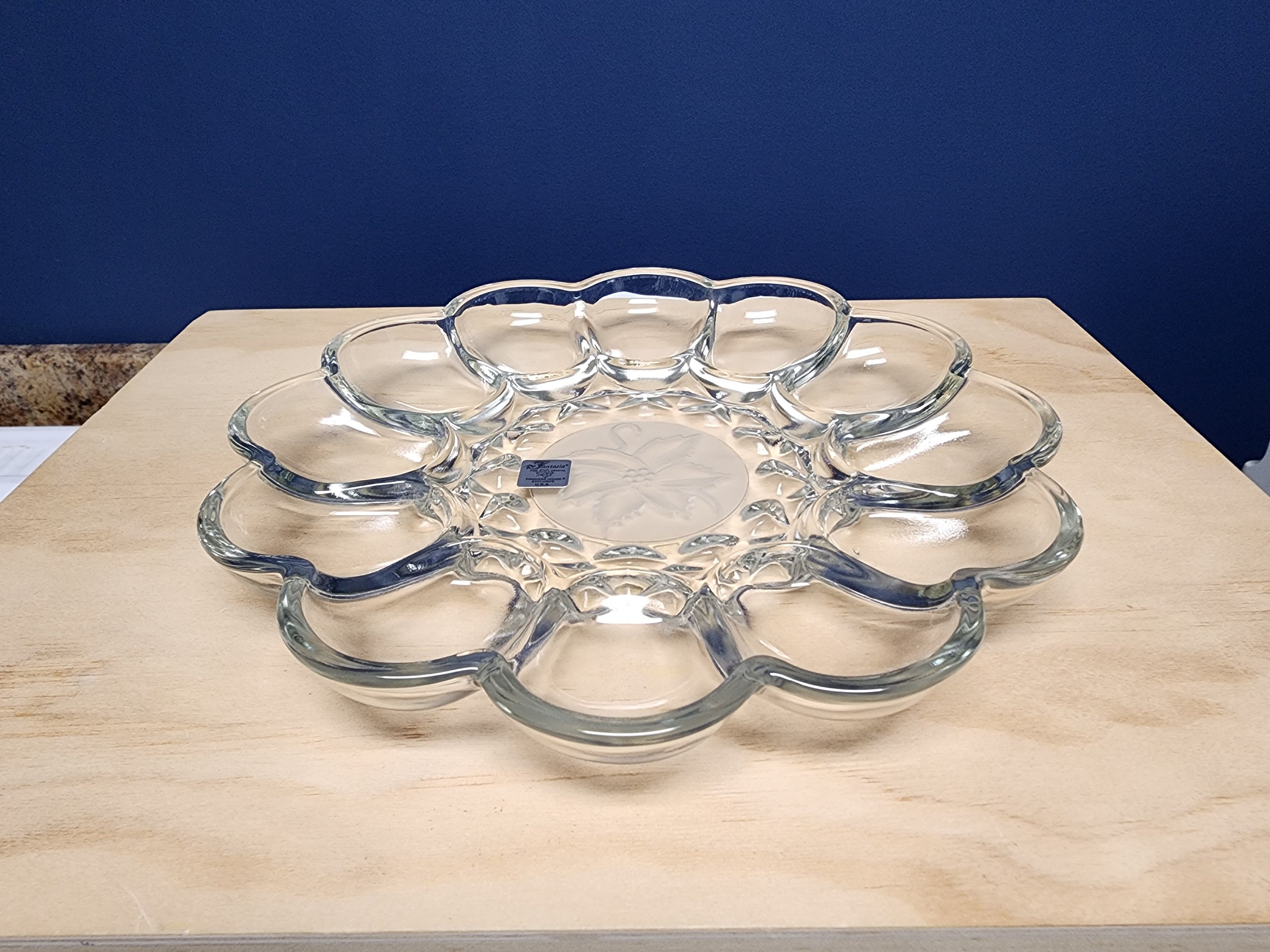 Vintage Crystal Deviled Egg Plate Egg Tray by Princess House, NEW