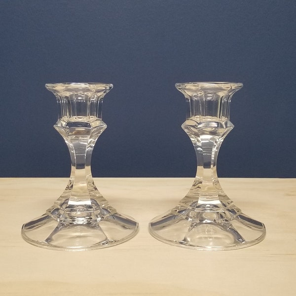 2 Vintage Crystal Candlestick Holders for Taper Candles, Clear Candleholders
