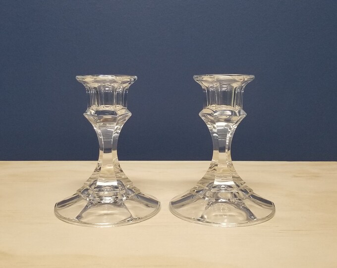 2 Vintage Crystal Candlestick Holders for Taper Candles, Clear