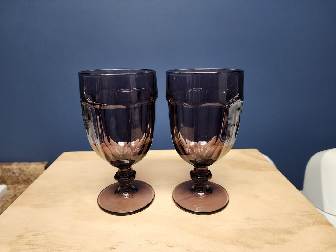 Purple Libbey Gibraltar Wine Glasses Water Goblets, Duratuff, Vintage