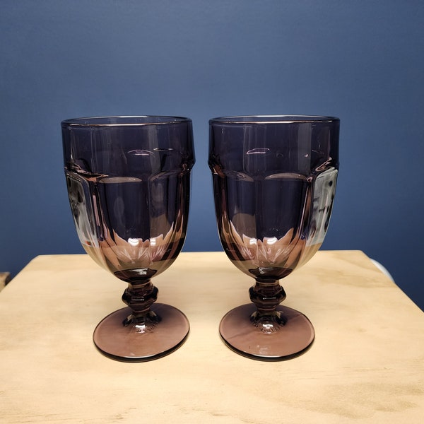 Purple Libbey Gibraltar Wine Glasses Water Goblets, Duratuff, Vintage, Set of 2