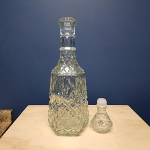 Tall Vintage Glass Decanter with Stopper, Diamond Pattern