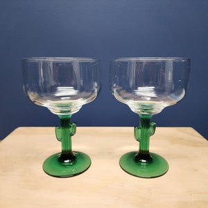 Cactus Margarita Glasses, Libbey, Vintage Set of 2 Drinking Glasses