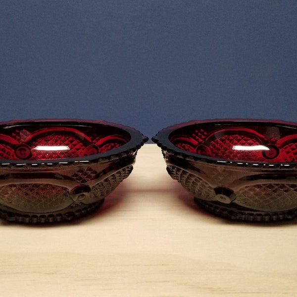 Vintage Red Glass Bowls, Avon 1776 Cape Cod Collection, Set of 2