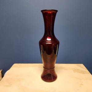 Vintage Red Glass Vase, Tall Flower Vase