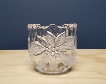 Vintage Crystal Votive Candleholder by Mikasa, Christmas Decor, Festive Poinsettia