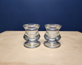 Vintage Glass Pedestal Candleholders for Taper Candles, Clear Glass Candle Holders
