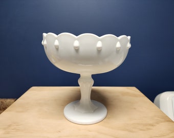 Vintage Milk Glass Compote Bowl Pedestal Bowl by Indiana Glass in Teardrop Pattern