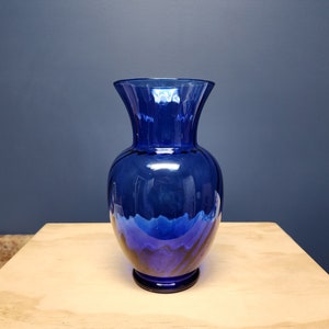Large Cobalt Blue Glass Vase, Swirl Design, Vintage Flower Vase, Indiana Glass