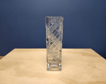 Clear Plaid Vase, Vintage Cube Bud Vase, Avon 1980