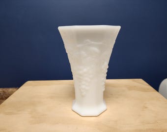 Vintage Milk Glass Vase: 3D Grapes, Mid-Century Bud Vase