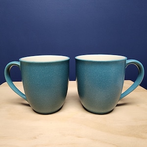 Vintage Turquoise Mugs, Noritake, Blue Green and White Coffee Cups, Set of 2