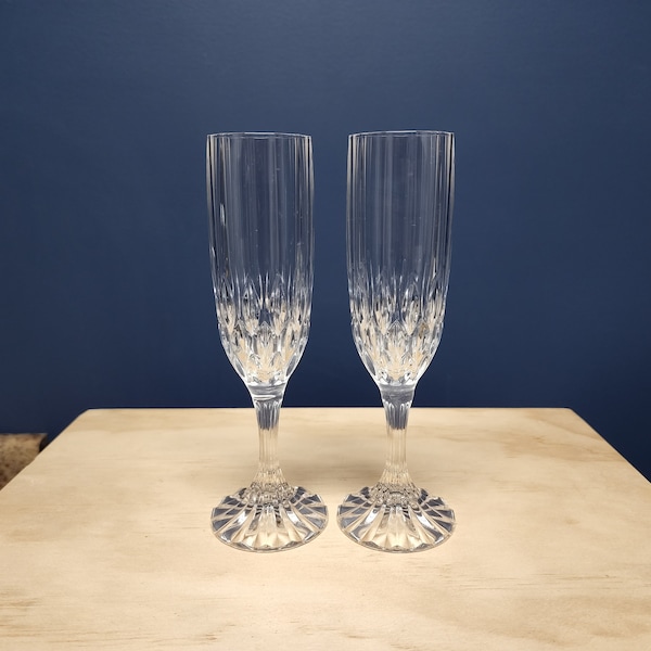 Vintage Crystal Champagne Flutes, Cristal D’Arques Durand, Bretagne pattern, set of 2