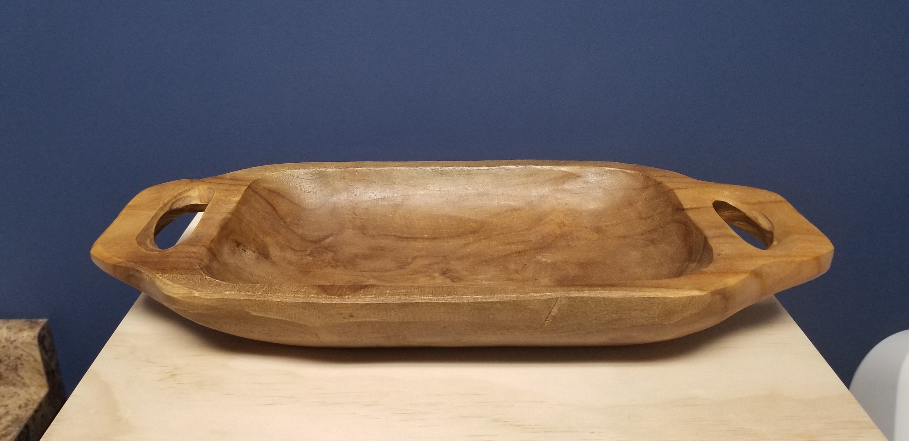Vintage Hand Carved Wooden Dough Bowl with Handles Walnut Etsy