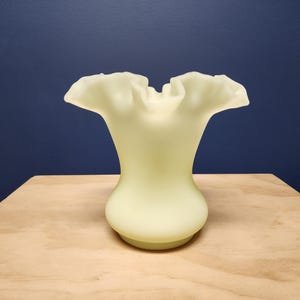 Fenton Custard Vase, Bisque Flower Vase, Vintage Uranium Glass