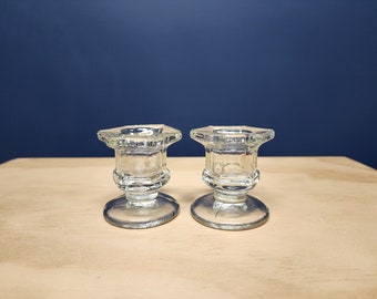 Bougeoirs en verre vintage, bougeoirs hexagonaux pour bougies coniques