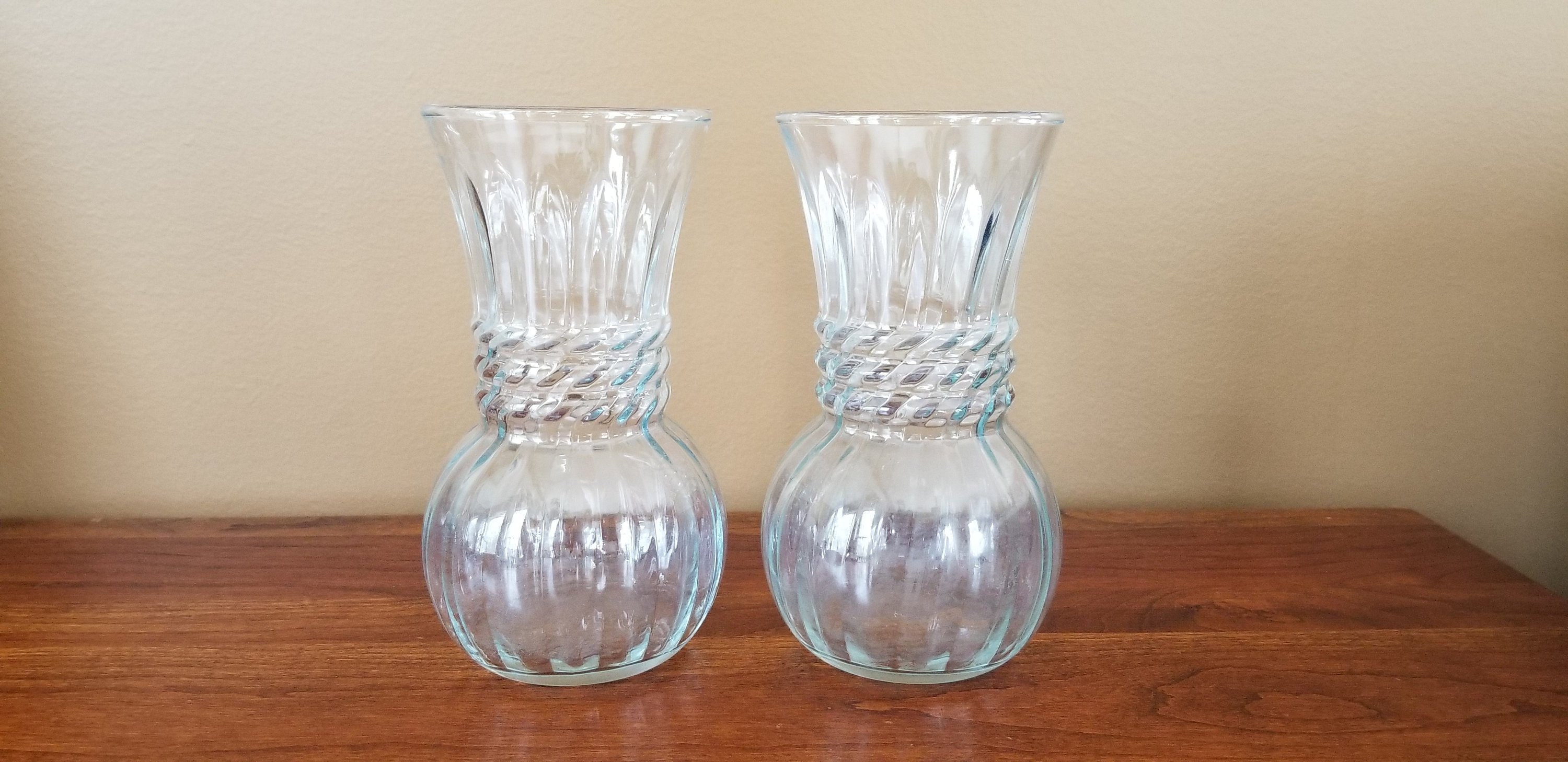 Indiana Glass Vase Set Of 2 Clear Vases Swirl Design Etsy