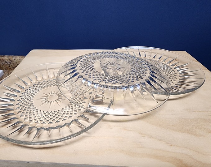 Vintage Glass Dessert Plates Salad Plates, Set of 3, Arcoroc Diamant Etsy