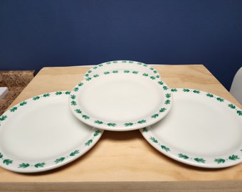 Vintage Ceramic Plates, White with Green Leaves, Shenango China, Set of 4 Small Plates