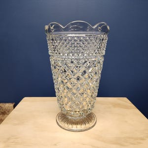 Vintage Pressed Glass Footed Bud Vase with Diamond Pattern Vintage Pressed Glass Footed Bud Vase with Diamond Pattern
