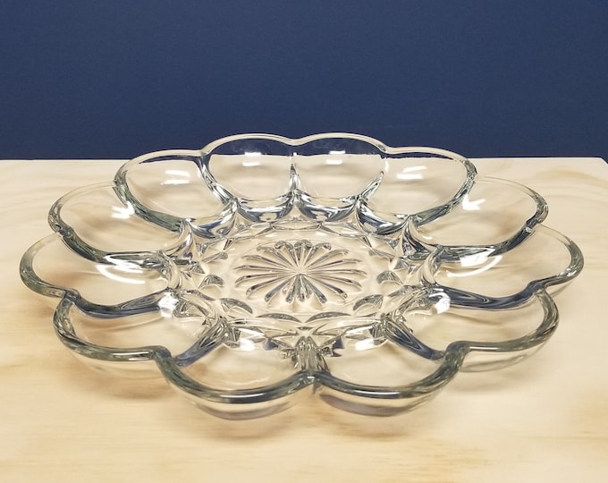 Vintage Clear Glass Deviled Egg Plate Anchor Hocking Fairfield Egg Tray