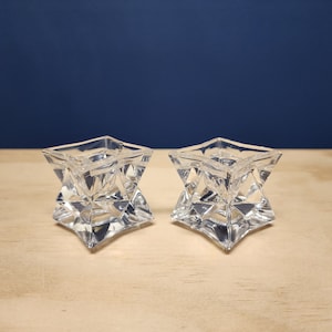 Vintage Crystal Faceted Candlestick Holders for Taper Candles, Short Candle Holder, Geometric, Deplomb Crystal, USA