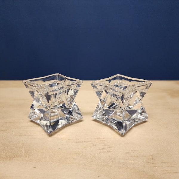 Vintage Crystal Faceted Candlestick Holders for Taper Candles, Short Candle Holder, Geometric, Deplomb Crystal, USA