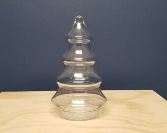 Vintage Glass Christmas Tree Canister, Small Canister with Lid, Candy Dish, By Libbey
