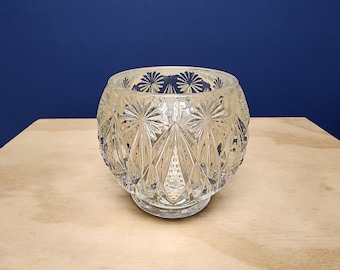 Heavy Clear Glass Candleholder, Faceted Diamond Pattern, Vintage Pillar Candle Holder