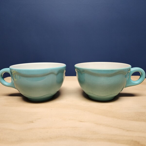 Vintage Teal Mugs Coffee Cups, Shenango China, Mid Century Modern, Made in USA, MCM, Set of 2