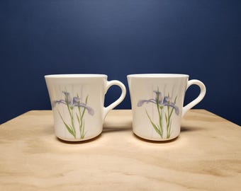 Vintage Corning Mugs: Shadow Iris Purple Floral Tea Coffee Cups (Set of 2)