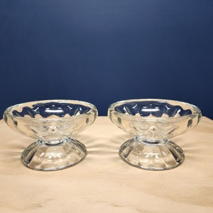 2 Vintage Glass Ice Cream Sundae Dessert Dish with Panel Design, Libbey