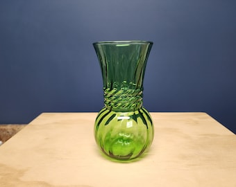 Vintage Green Glass Vase with Swirls, Anchor Hocking Bud Vase