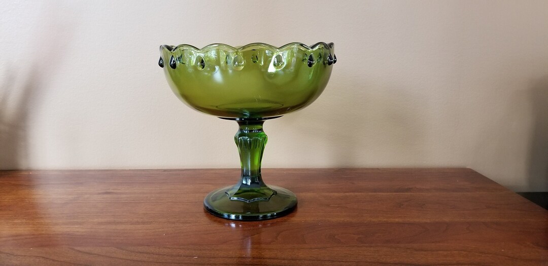 Vintage Green Glass Compote With Pedestal Base by Indiana Glass Etsy