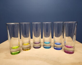 Colorful Shot Glasses by Libbey, vintage set of 6