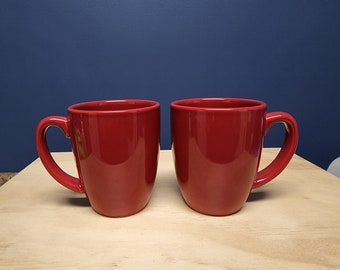 2 Vintage Red Ceramic Coffee Mugs by Corelle, Stoneware