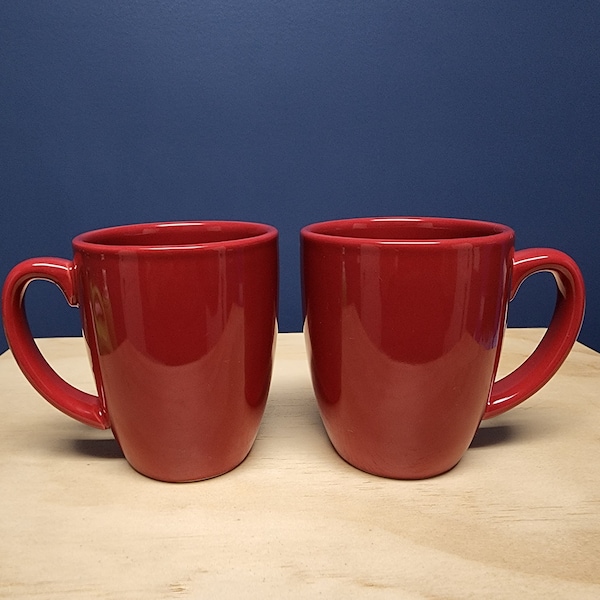 2 Vintage Red Ceramic Coffee Mugs by Corelle, Stoneware