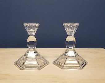Vintage Crystal Candleholders for Taper Candles, Candlestick Holders, Hexagon Base