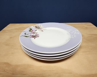 Mikasa Plates, Small Plates, Vintage set of 4, Silk Floral Lavender, 6.5 Inches, NEW
