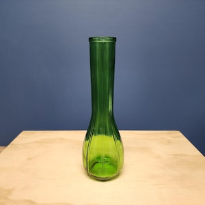 Vintage Green Glass Vase with Panels and Ribs, Bud Vase