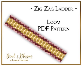 PDF Bead Loom Pattern - Zig Zag Ladder beaded bracelet pattern by Lauren Harpster, seed bead jewelry patterns, geometric loom weaving