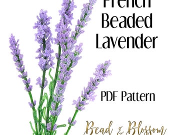 French Beaded Lavender Pattern - BEGINNER - wire wrapping with seed beads flowers (PDF Pattern)