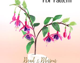 Patrón de cuentas francesas fucsia - INTERMEDIO - Envoltura de alambre con flor de cuentas de semillas (Patrón PDF)