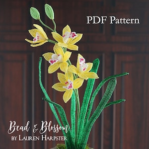 Mini modèle orchidée cymbidium en perles françaises - INTERMÉDIAIRE - emballage métallique + rocailles (modèle PDF)