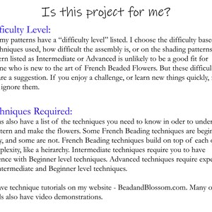 May include: Text on a white background with the title "Is this project for me?" and two sections: "Difficulty Level" and "Techniques Required". The text explains how to determine the difficulty level of a project and the techniques required to complete it.