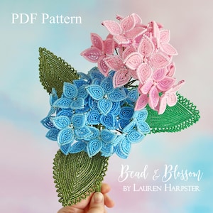 Fransk pärlhortensia | blomdesign med fröpärlor | trådlindning + fröpärlor (PDF-mönster)