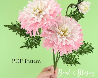French Beaded Split-Tip Dahlia Pattern - INTERMEDIATE - wire wrapping + seed beads flower (PDF pattern)